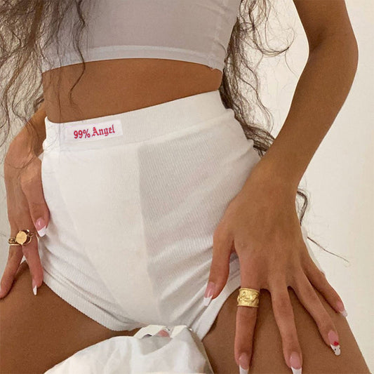 Pantalones cortos de yoga informales de cintura alta con apliques de letras básicas de verano para mujer