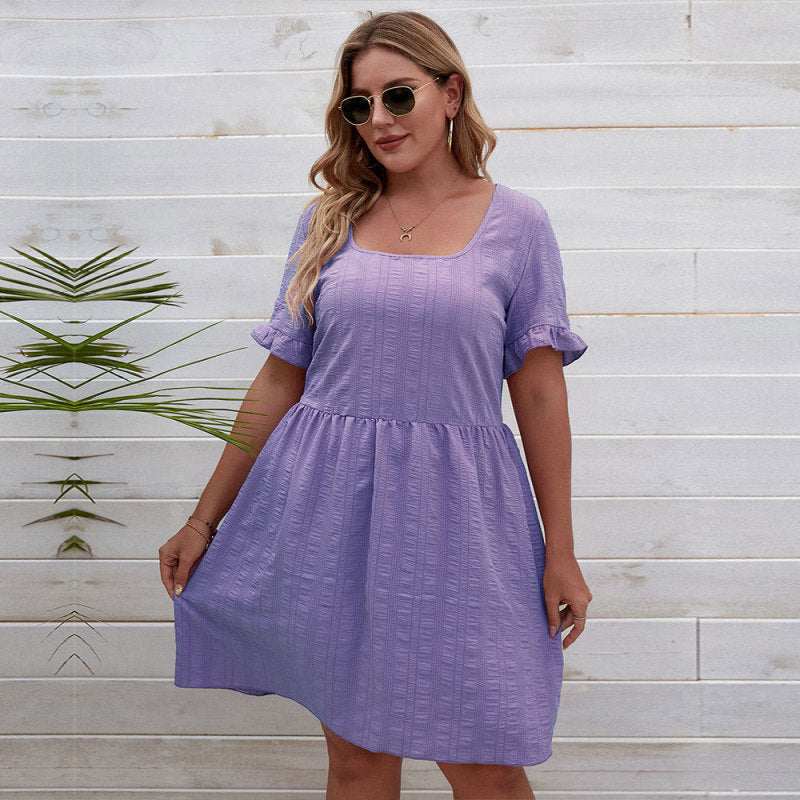 Women Fashion Casual Solid Color Short Sleeve Plus Size Dress