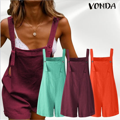 Women One-Piece Strap Solid Color Button Casual Rompers