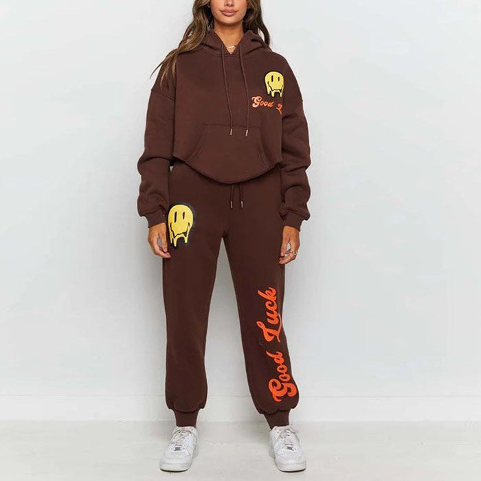 Conjunto de dos piezas con sudadera y pantalón estampado holgado informal para mujer