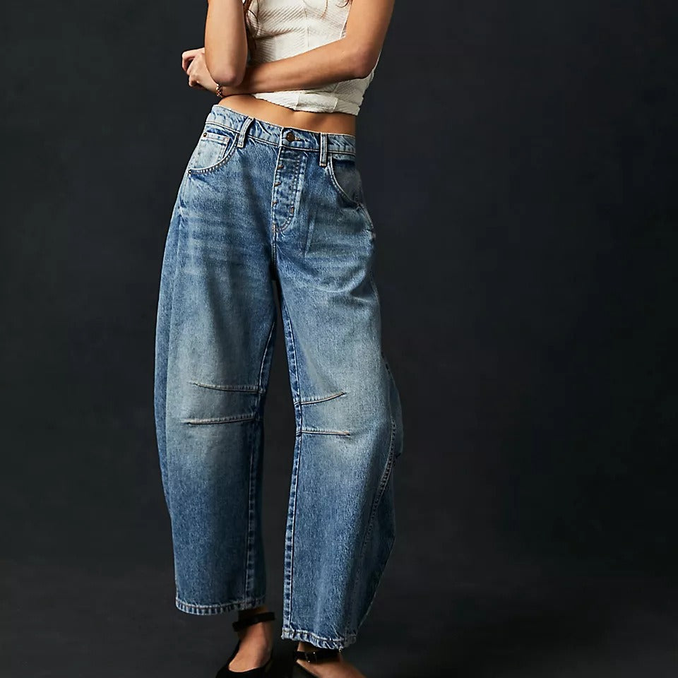 Women Fashion Casual Loose Low Waist Washed Jeans