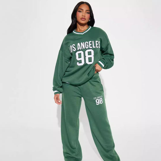 Conjunto de dos piezas de jersey y pantalón con estampado de letras para mujer
