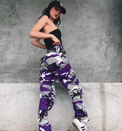 Women Autumn Camouflage Cargo Pants Denim Harem Pants Casual Pants