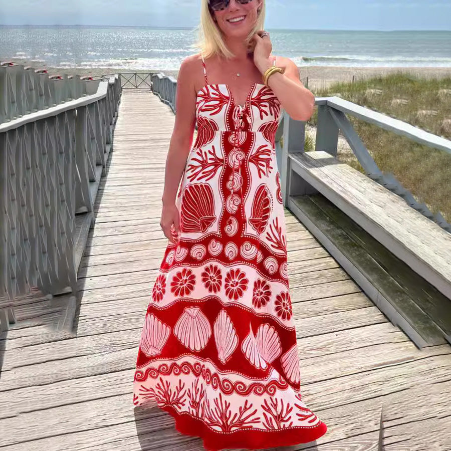 Vestido camisola con cordones y estampado floral para mujer, informal, de vacaciones