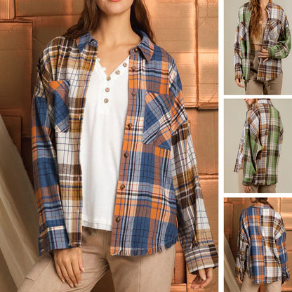 Camisa informal de manga larga a cuadros para mujer