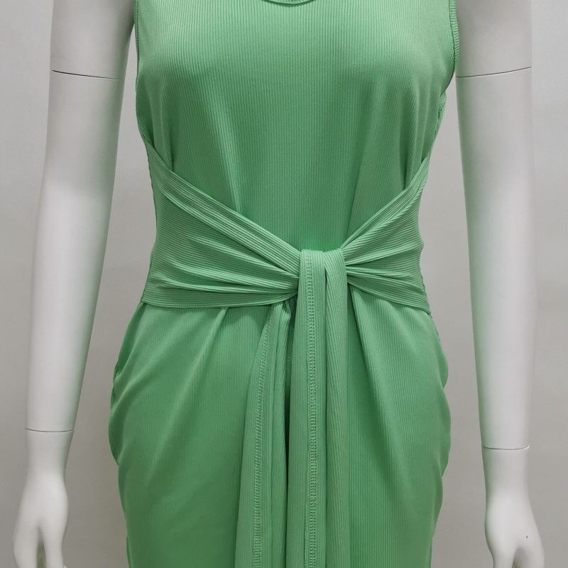 Summer Women Casual V-Neck Solid Color Sash Knotted Sleeveless Tank Dress