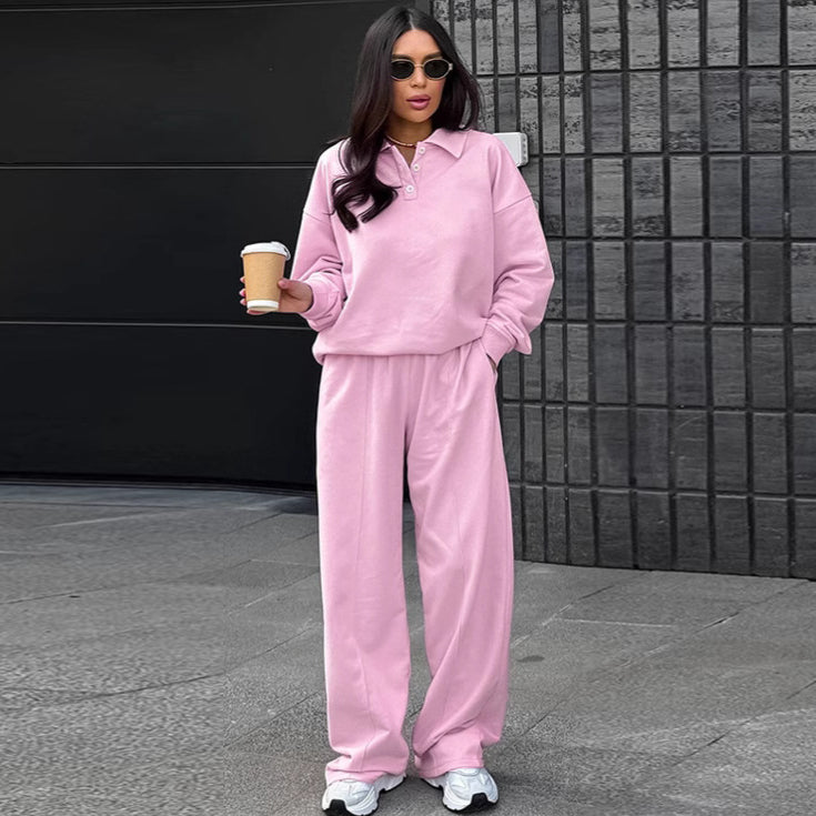 Conjunto informal de dos piezas con forro polar de color liso para mujer
