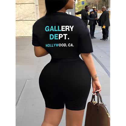 Conjunto deportivo informal de moda deportiva para mujer, camiseta de manga corta con estampado de letras y pantalones cortos