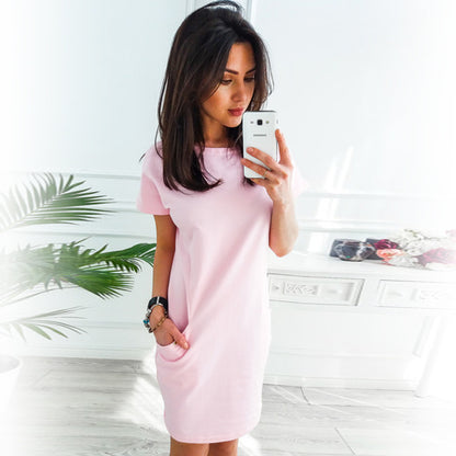 Women'S Solid Color Elegant Casual Loose Short Sleeve Round Neck Dress