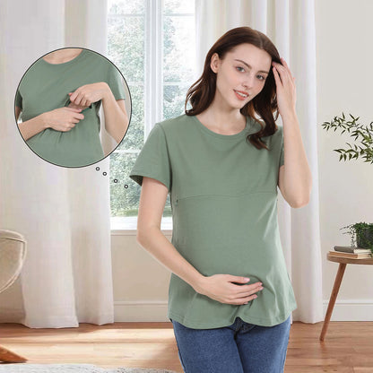 Camiseta informal de algodón de manga corta con cremallera para mujer embarazada y lactante