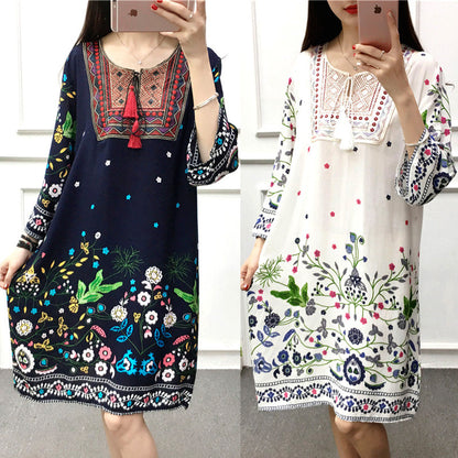 Vestido informal de manga larga con estampado étnico para mujer
