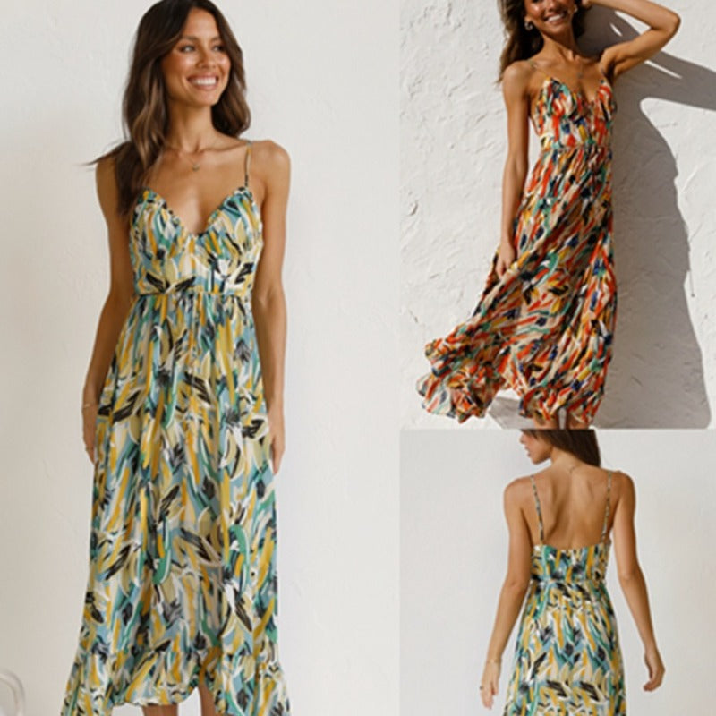 Vestido informal con estampado geométrico y tirantes para mujer, moda de verano