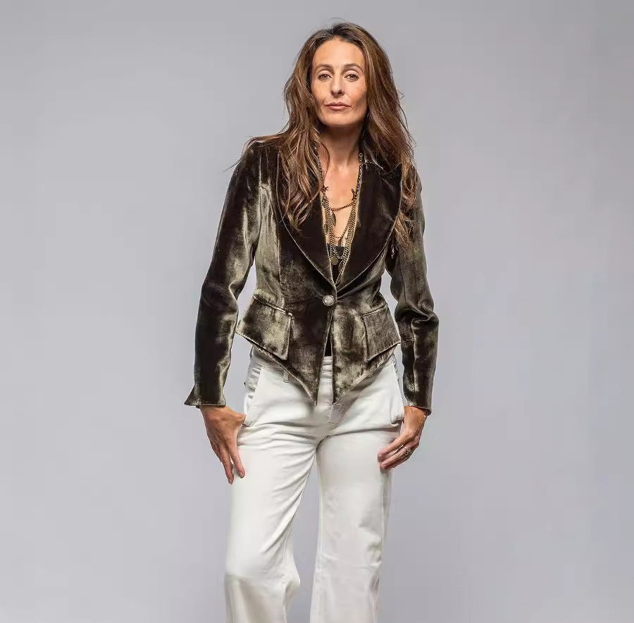 Chaqueta informal de color liso con un botón y corte entallado para mujer