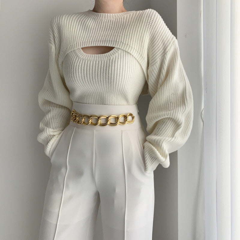 Conjunto informal de dos piezas para mujer, elegante y atrevido, con temperamento otoñal.
