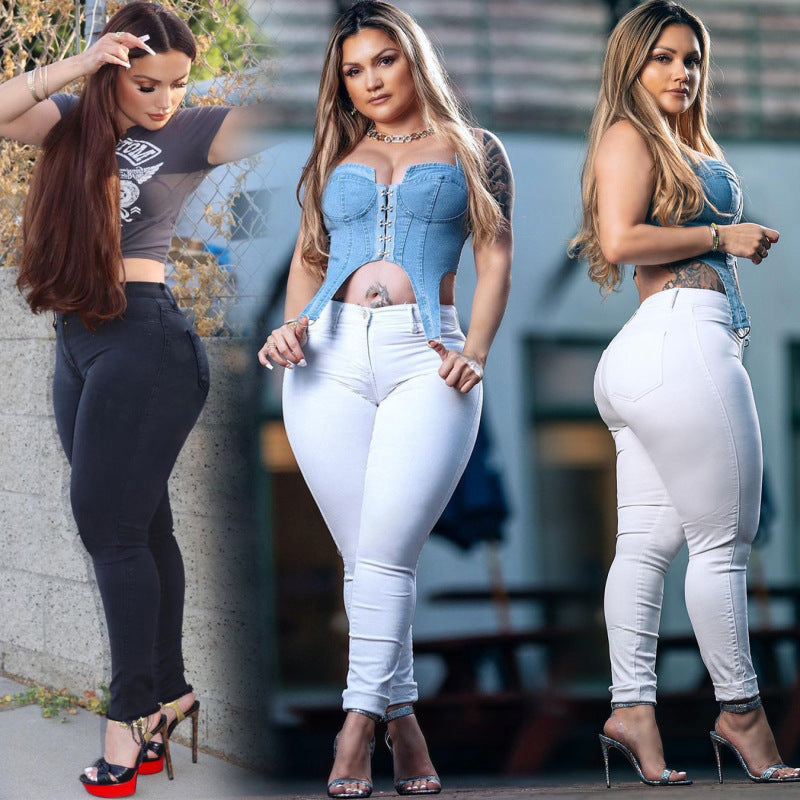 Women Casual Tight High-Waist Elastic Pencil Skinny Jeans