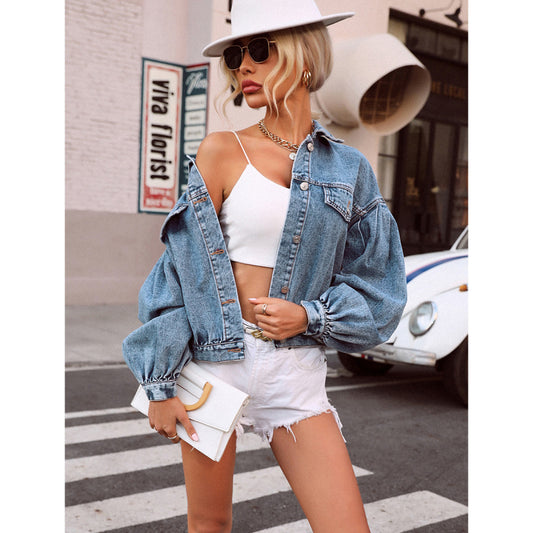 Chaqueta vaquera corta holgada estilo callejero informal para mujer