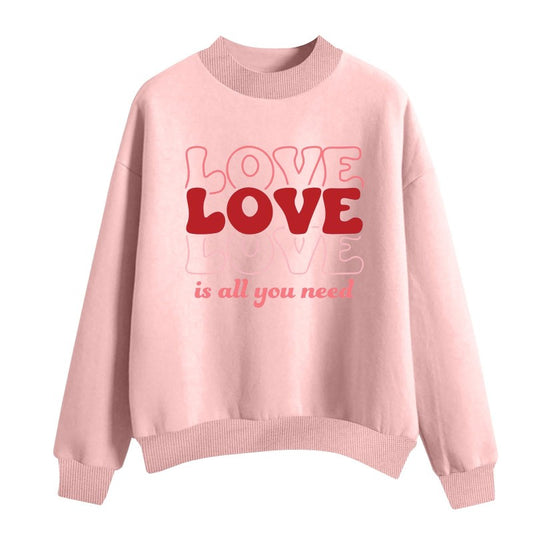 Valentine Day Women Loose Casual Love Letter Print Round Neck Long-Sleeved Sweater