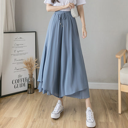 Women Fashion Casual Solid Color Chiffon Culottes Pants