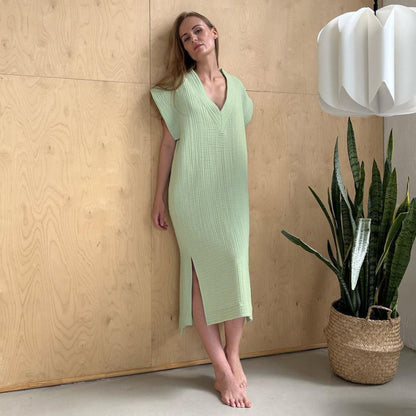 Women Fashion Casual V-Neck Side Split Home Pajamas