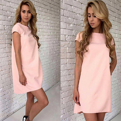 Women Basic Elegant Summer Beach Casual Short Sleeves Loose Mini A-line Dress