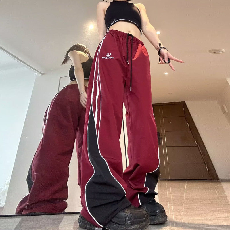 Hip-Hop Style Women Letter Embroidery Loose Casual Wide-Leg Mopping Pants