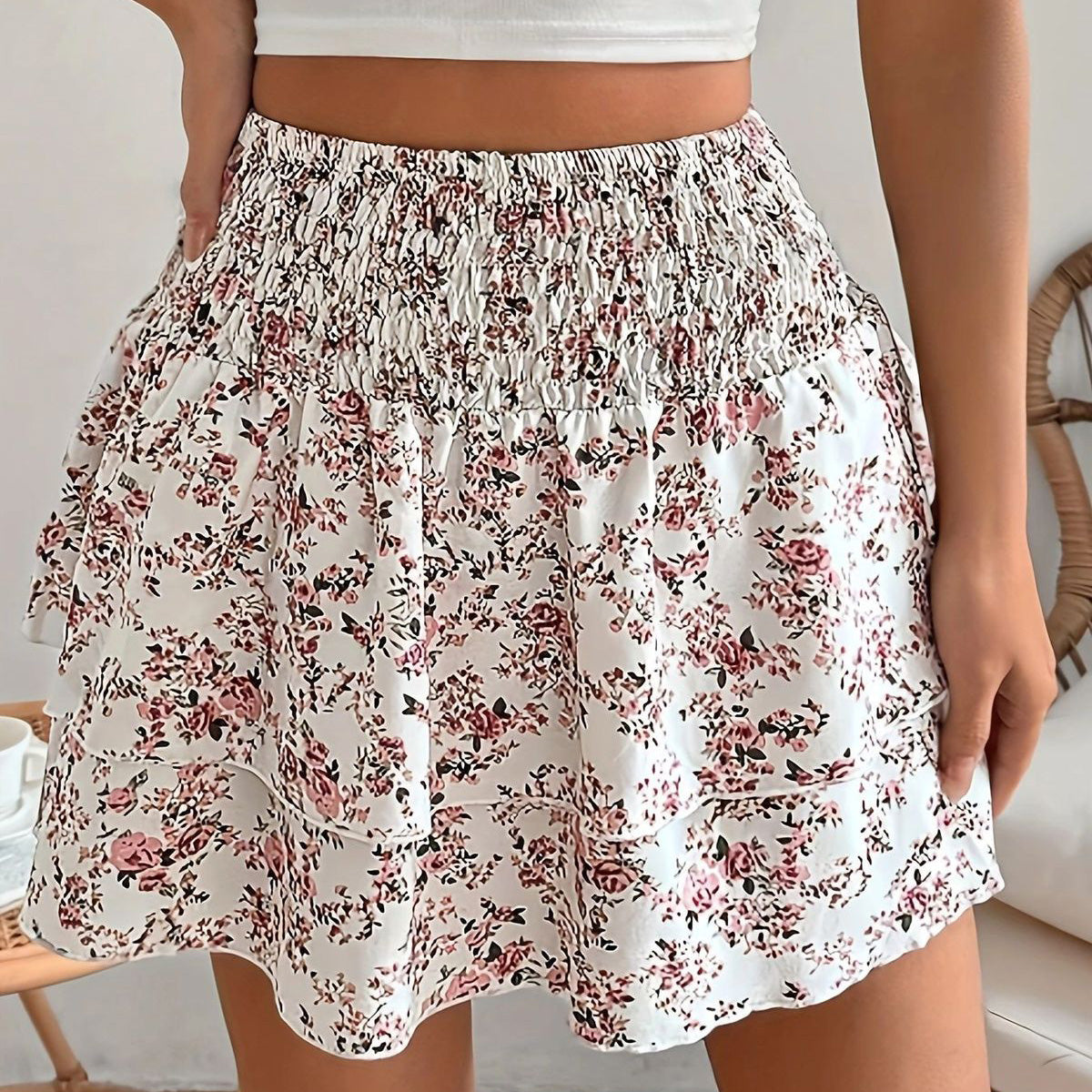 Women Fashion Casual Floral Printed High Waist Skirt