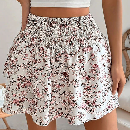 Women Fashion Casual Floral Printed High Waist Skirt