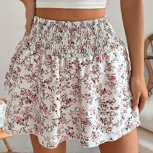 Falda de cintura alta con estampado floral informal de moda para mujer