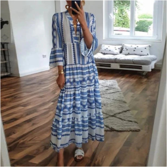 Vestido largo bohemio con estampado geométrico informal para mujer