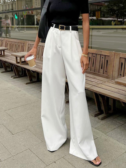 Women Fashion Casual Simple High Waist Loose Pants
