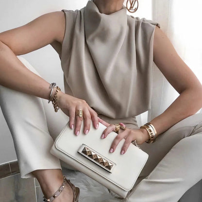 Camisa informal de verano para mujer, sin mangas, con cuello, holgada, de color liso