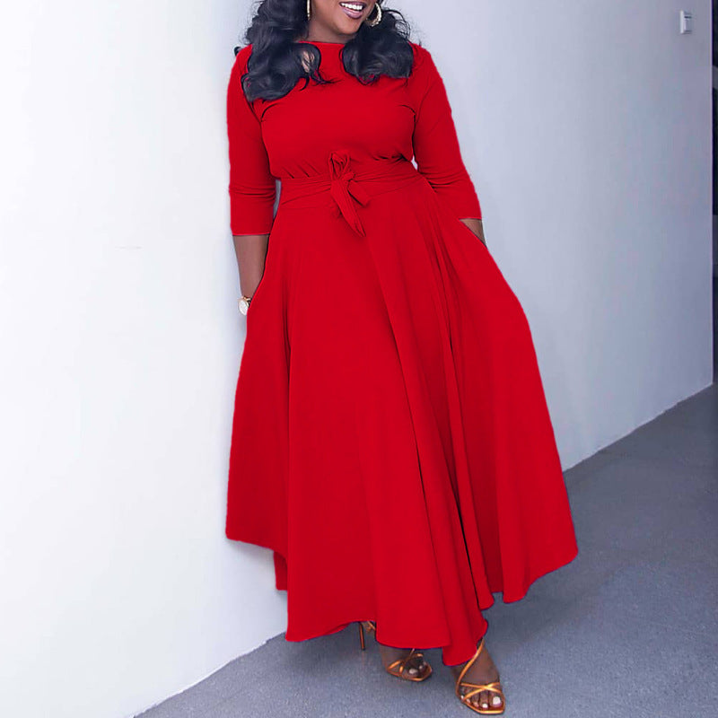 Plus Size Women Casual Basic Solid Color Long Sleeve Maxi Dress