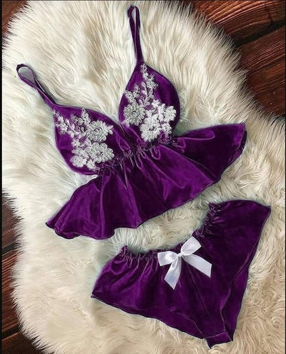 Conjunto de pijama informal sin mangas con encaje y retazos de satén para mujer