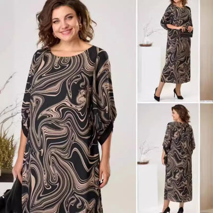 Women Fashion Casual Plus Size Graphic Printed Round Neck Dress