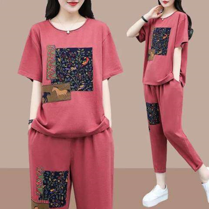 Conjunto de camiseta informal de manga corta y pantalón holgado de verano para mujer con estampado gráfico