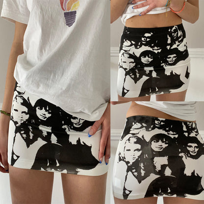 Women Skirt Abstract Portrait Graffiti Print Short Skirt Casual Mini Hip Skirt