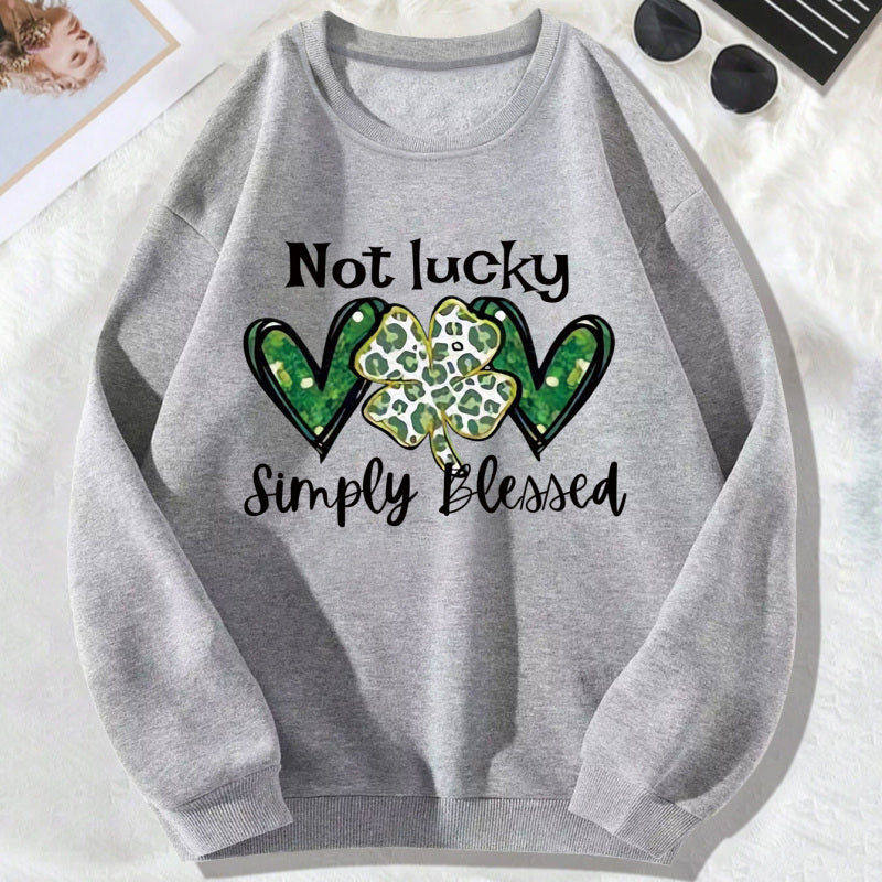 Spring Women Casual Crew Neck Four-Leaf Clover Long Sleeve Sweatshirt