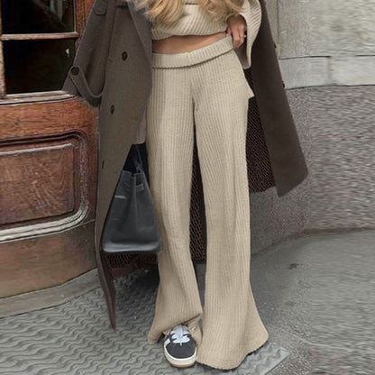 Women Fashion Casual Loose Striped Knitted Pants