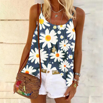 Plus Size Women Casual Floral Print Loose Beach Tank Top