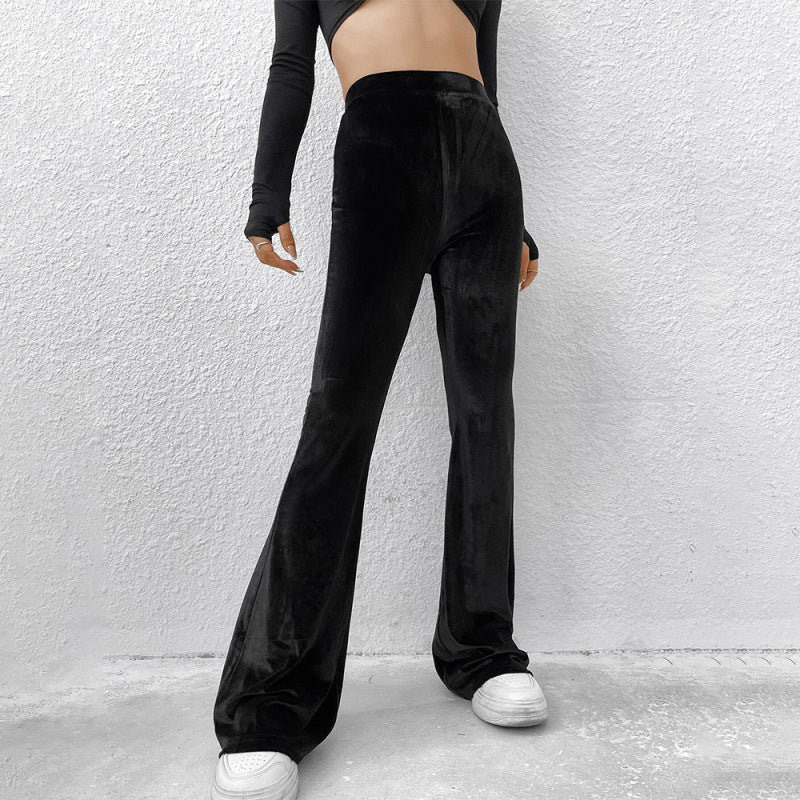 Women Fashion Solid Color High Waist Velvet Casual Trousers