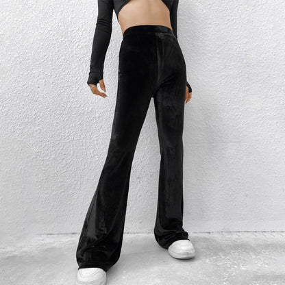 Women Fashion Solid Color High Waist Velvet Casual Trousers
