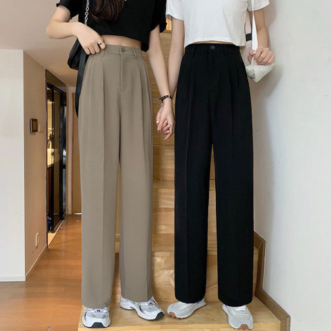 Pantalones de traje de cintura alta con drapeado informal de moda para mujer