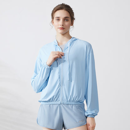 Women Fashion Casual Sunscreen Long Sleeve Hooded Sports Top