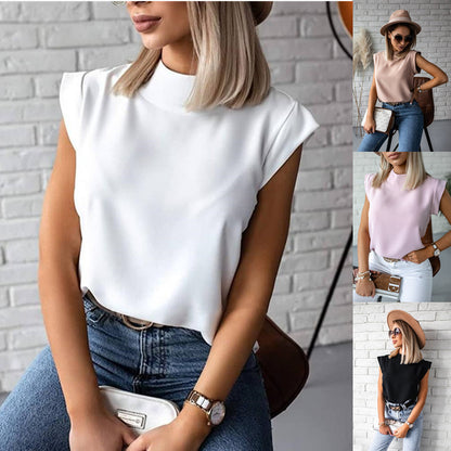 Blusa básica informal de verano sin mangas de color liso para mujer