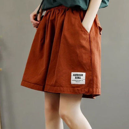 Women Fashion Casual Solid Color Elastic-Waist Wide Leg Shorts