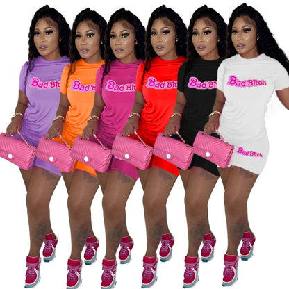 Women Fashion Casual Letter Print Short Sleeve T-Shirt And Shorts Set