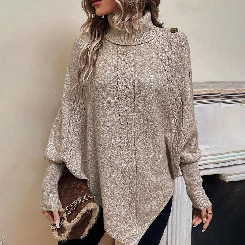 Women Fashion Casual High Collar Long Bat Sleeve Sweater