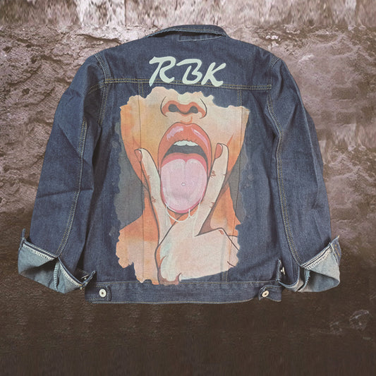 Chaqueta vaquera informal de manga larga con estampado gráfico y botonadura sencilla para mujer