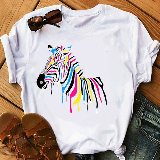 Camiseta informal de manga corta con estampado de cebra para mujer