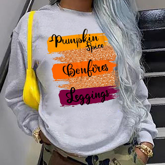 Sudadera informal holgada con estampado de letras y cuello redondo para mujer, de manga larga y talla grande